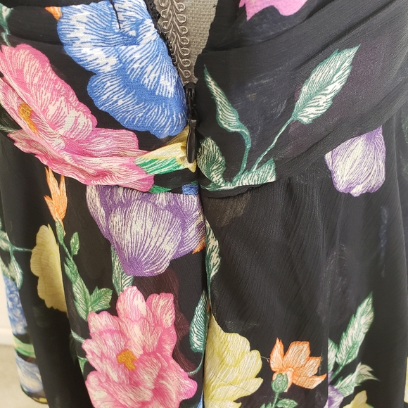 black floral plunge pinafore dress